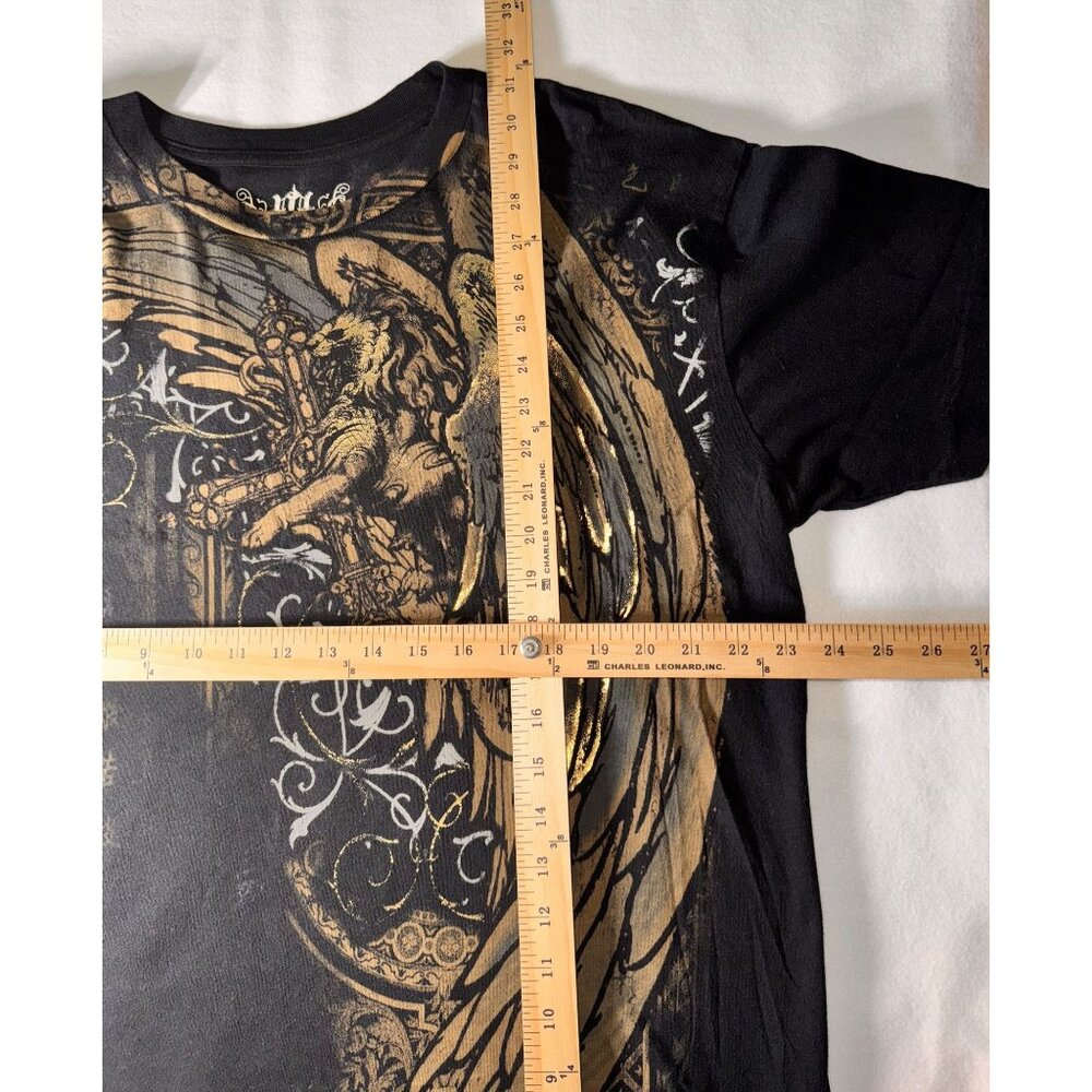Angel Wing Cross all over Graphic Tee Black & Gold wings - Picture 3 of 7
